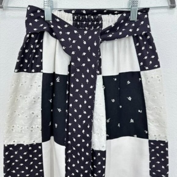 Vintage 70s Black and White‎ Checkered Hankerchief Elastic Waist Belted Size S/M - Picture 2 of 6